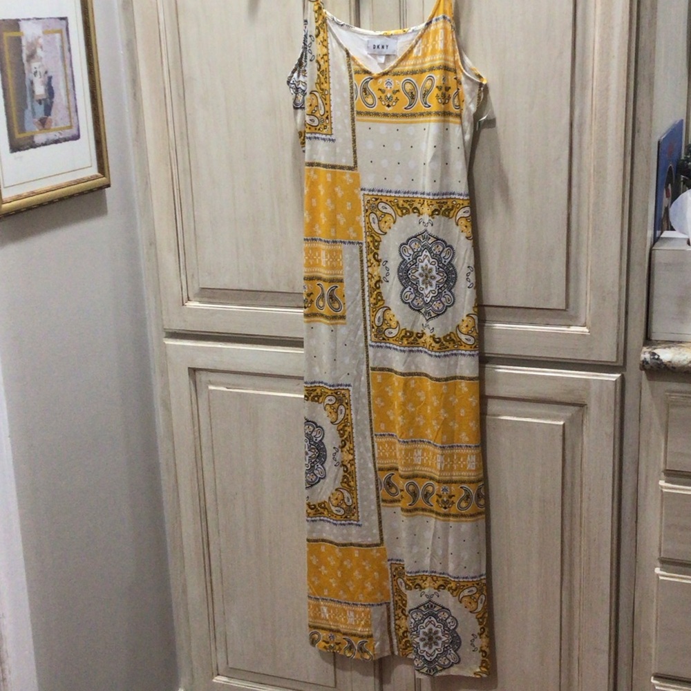 NWOT DKNY Yellow and Cream Patchwork Paisley Maxi Dress